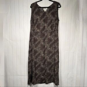 VTG 90s KSL Karin Stevens Leopard Print Tank Maxi Dress Slit Sides Sexy Chic 18W